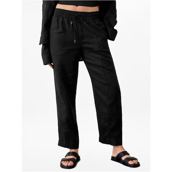 Athleta Pants Womens Medium Petite Black Retreat Linen High Rise Ankle Travel - Picture 2 of 13